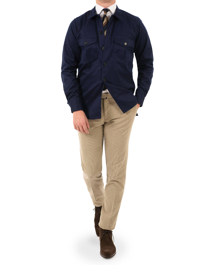 Herr | Byxor | Incotex | Garment Dyed Baby Cord Stretch Trousers Khaki