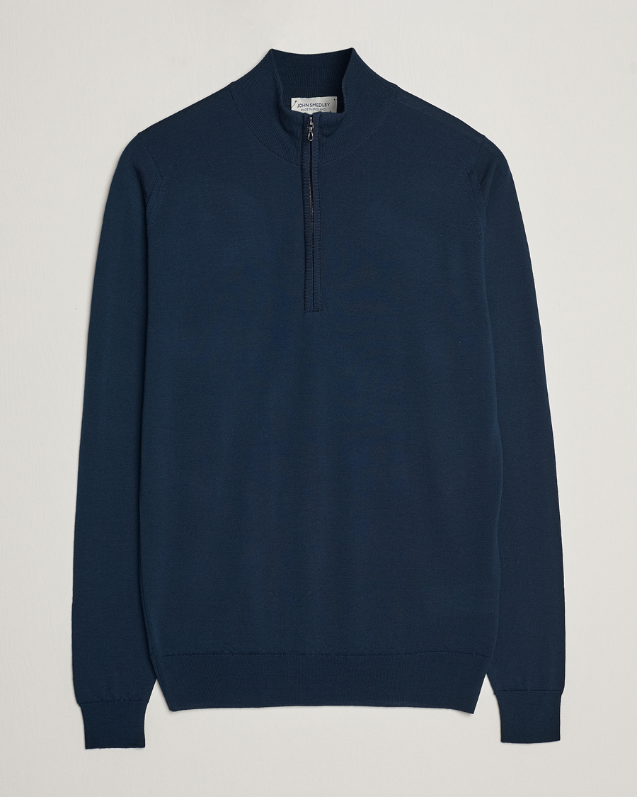 Herr | Tröjor | John Smedley | Barrow Extra Fine Merino Half Zip Orion Green