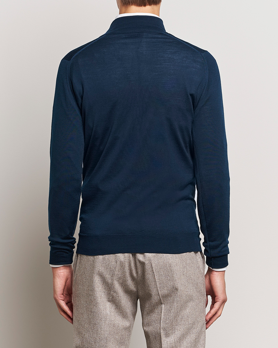 Herr | Tröjor | John Smedley | Barrow Extra Fine Merino Half Zip Orion Green