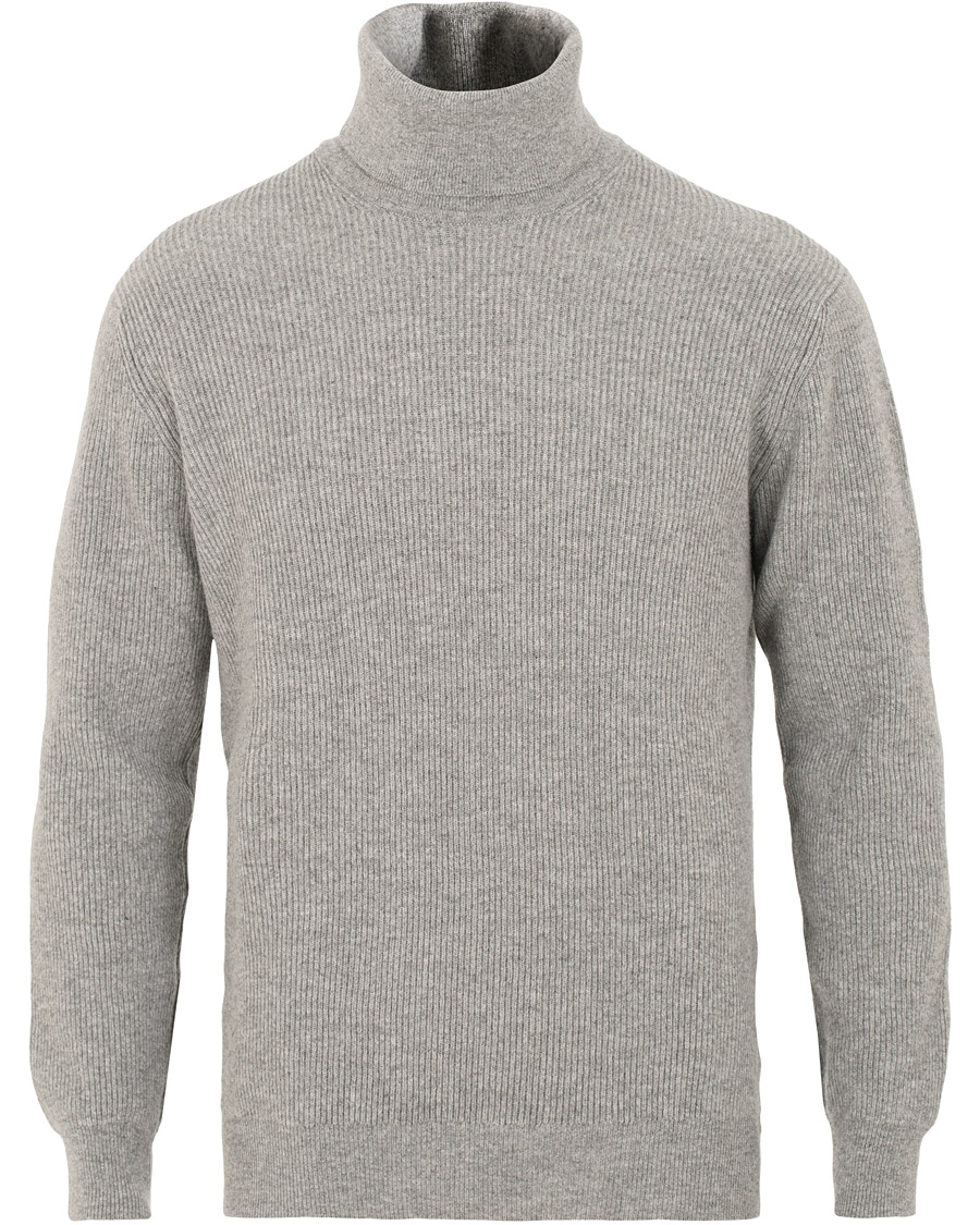 Herr | Tröjor | Johnstons of Elgin | Wool/Cashmere Ribbed Rollneck Light Grey