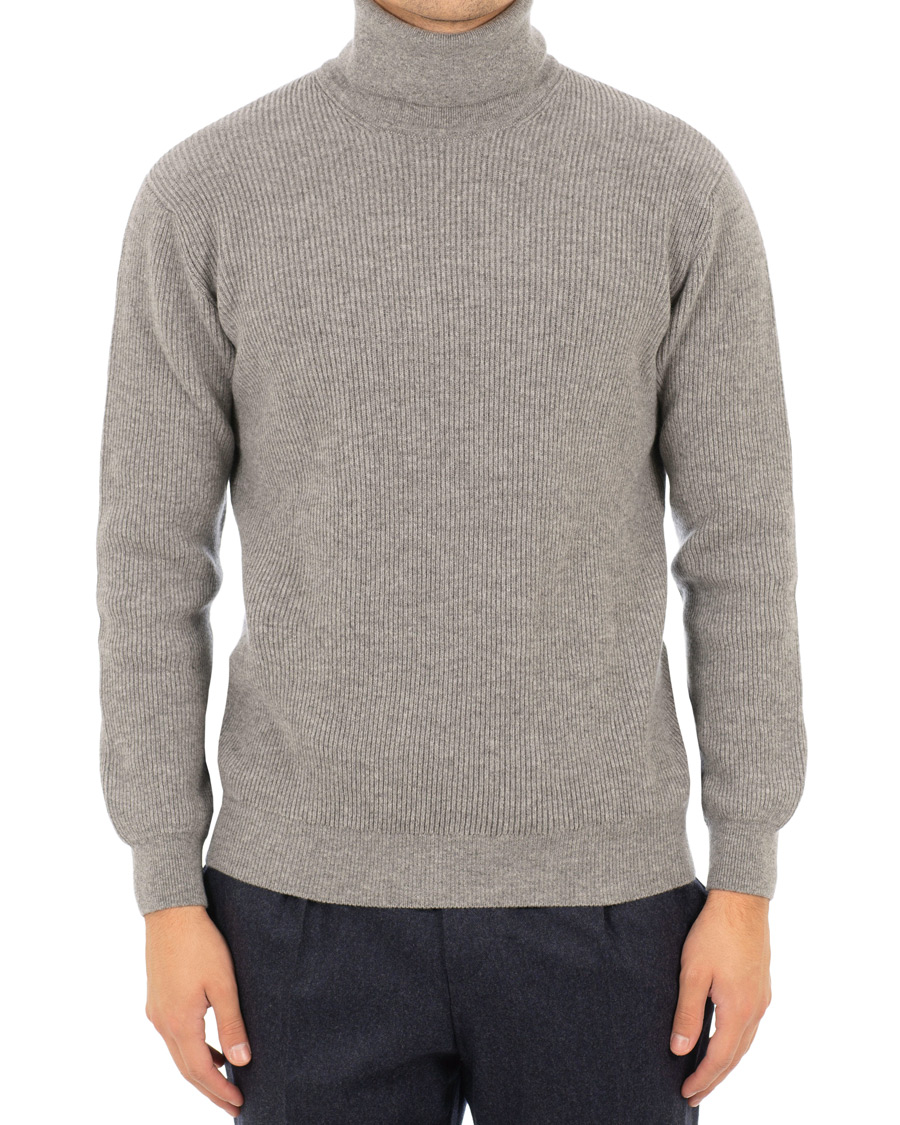 Herr | Tröjor | Johnstons of Elgin | Wool/Cashmere Ribbed Rollneck Light Grey
