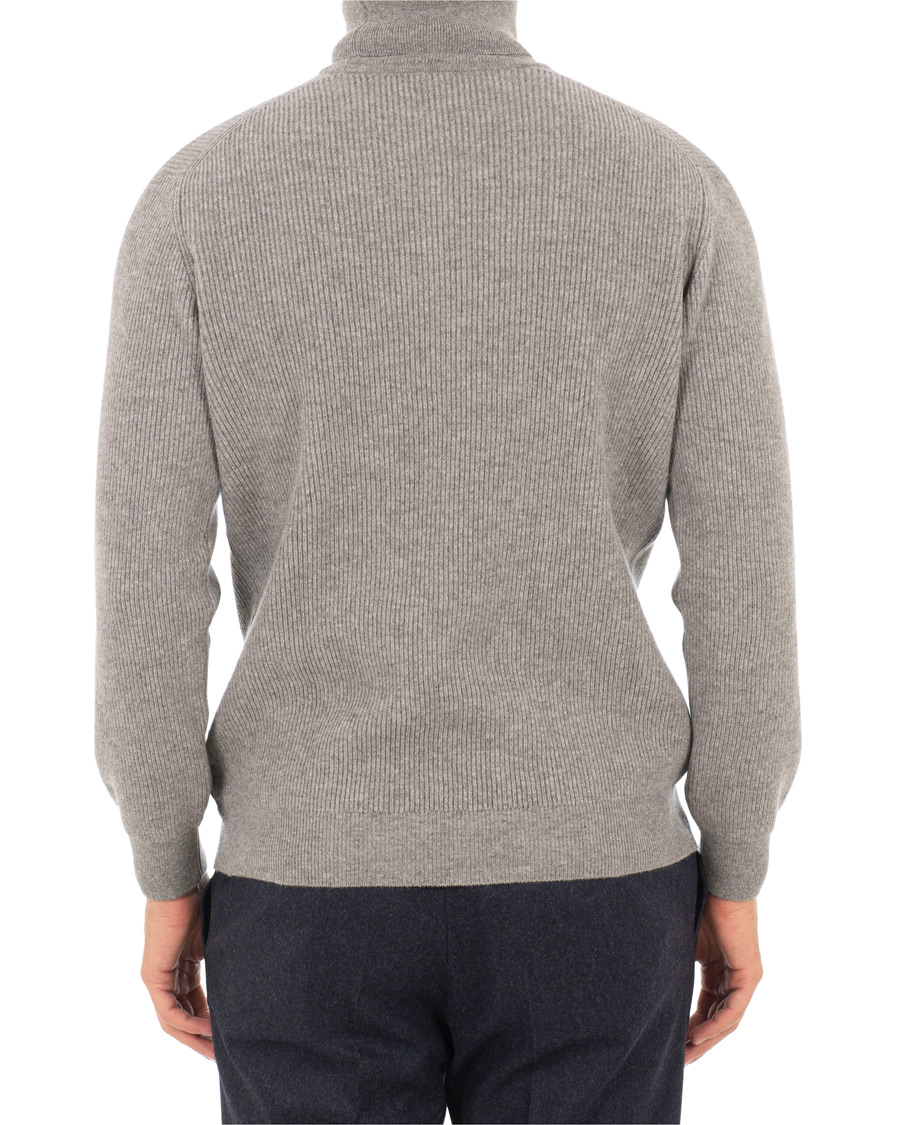 Herr | Tröjor | Johnstons of Elgin | Wool/Cashmere Ribbed Rollneck Light Grey