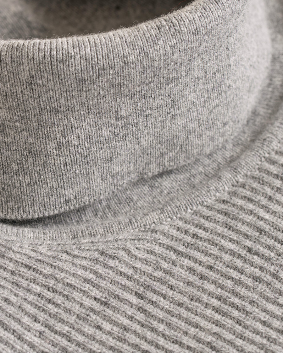 Herr | Tröjor | Johnstons of Elgin | Wool/Cashmere Ribbed Rollneck Light Grey
