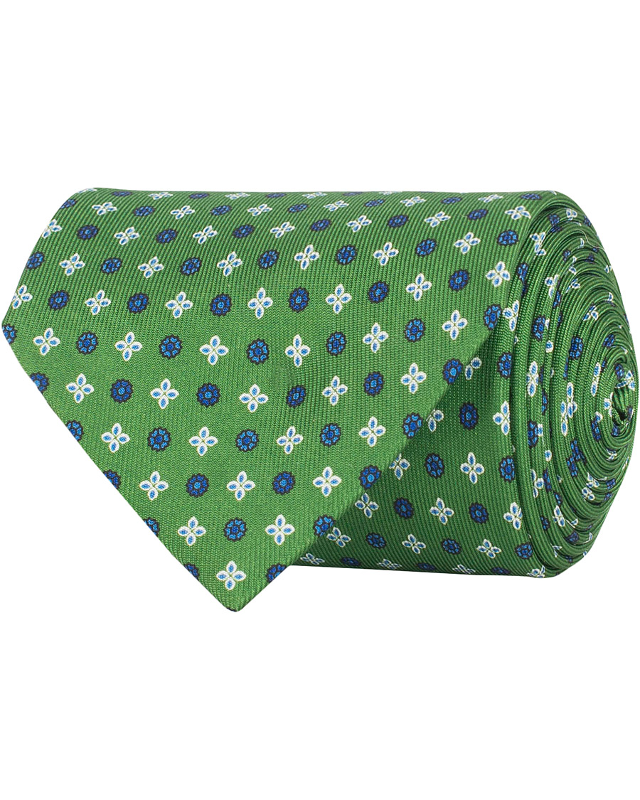 Herr | E. Marinella 3-Fold Printed Heritage Symbol Silk Tie 8 Cm Grass Green | E. Marinella | 3-Fold Printed Heritage Symbol Silk Tie 8 Cm Grass Green
