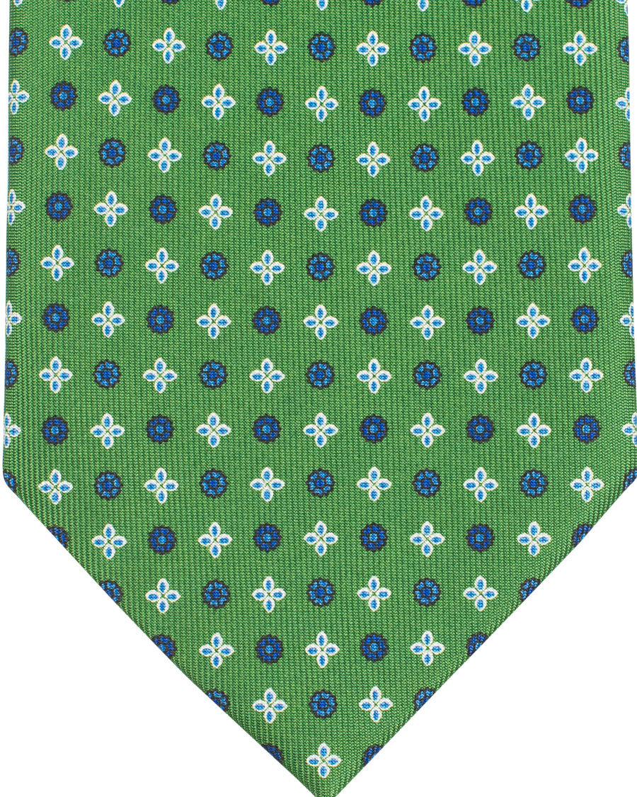 Herr | E. Marinella 3-Fold Printed Heritage Symbol Silk Tie 8 Cm Grass Green | E. Marinella | 3-Fold Printed Heritage Symbol Silk Tie 8 Cm Grass Green