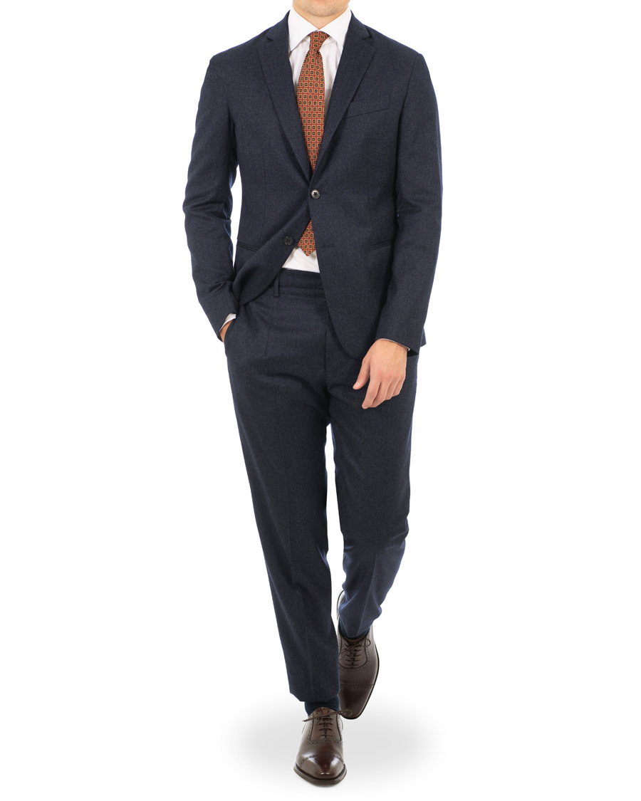 Herr | Kostymer | Emporio Armani | F-Line Fitted Flannel Suit Dark Blue