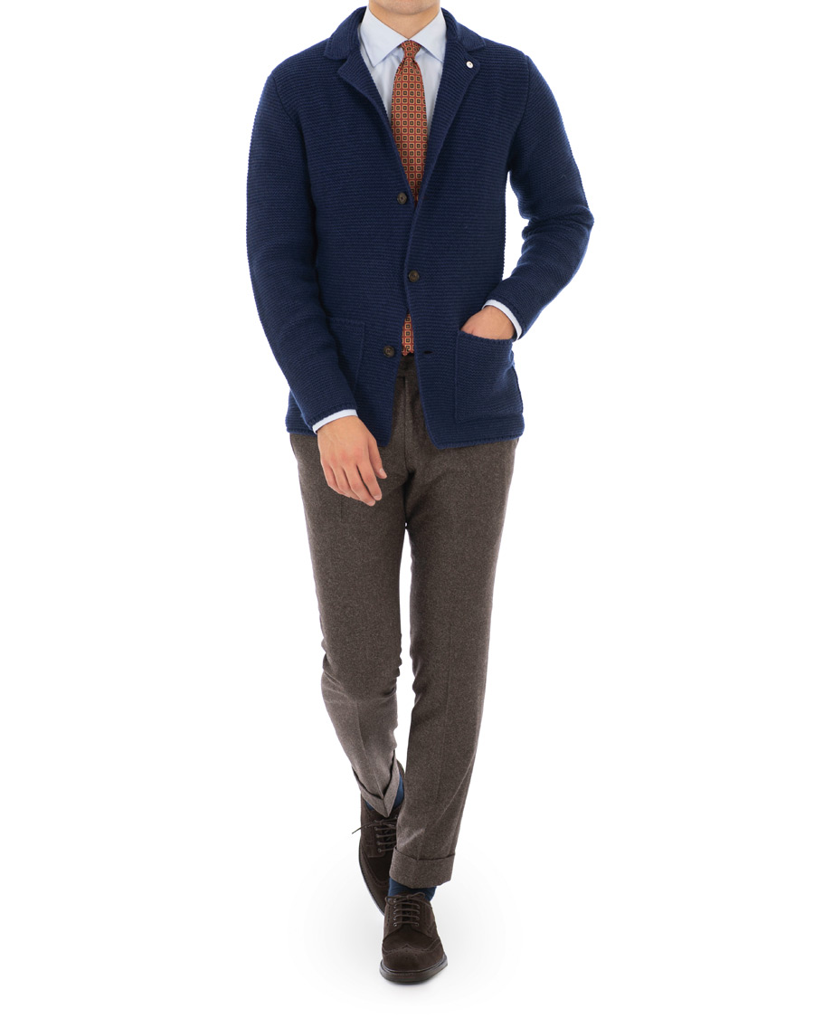 Herr | Kavajer | L.B.M. 1911 | Knitted Cardigan Blazer Dark Blue