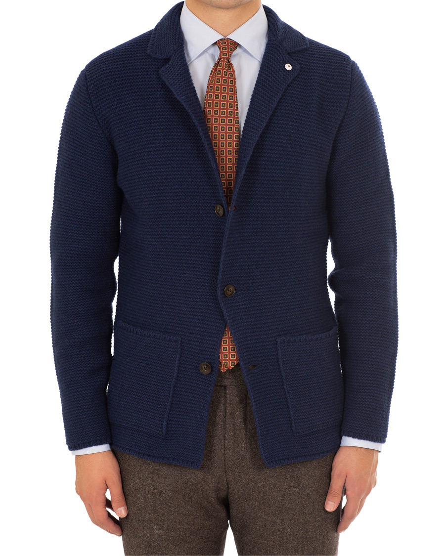 Herr | Kavajer | L.B.M. 1911 | Knitted Cardigan Blazer Dark Blue