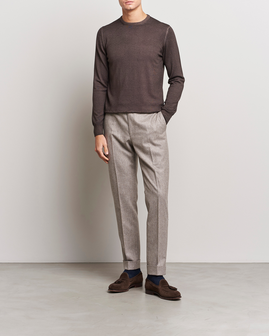 Herr | Tröjor | Gran Sasso | Vintage Merino Fashion Fit Crew Neck Pullover Brown
