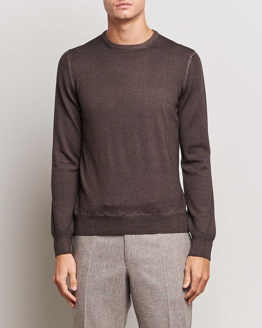 Herr | Tröjor | Gran Sasso | Vintage Merino Fashion Fit Crew Neck Pullover Brown