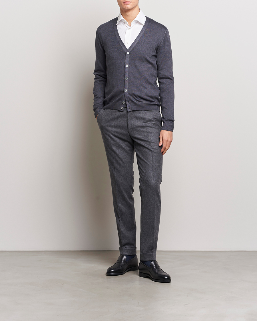 Herr | Tröjor | Gran Sasso | Vintage Merino Fashion Fit Cardigan Charcoal