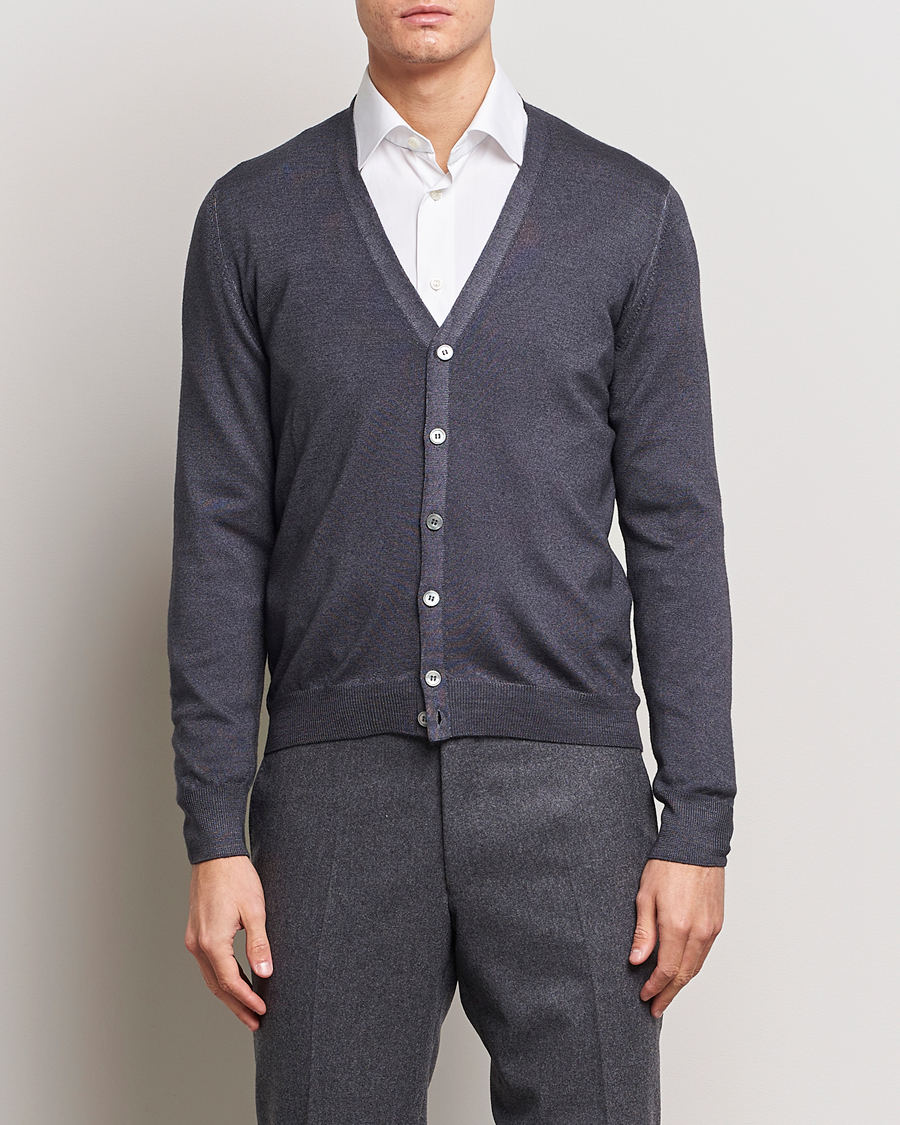 Herr | Tröjor | Gran Sasso | Vintage Merino Fashion Fit Cardigan Charcoal