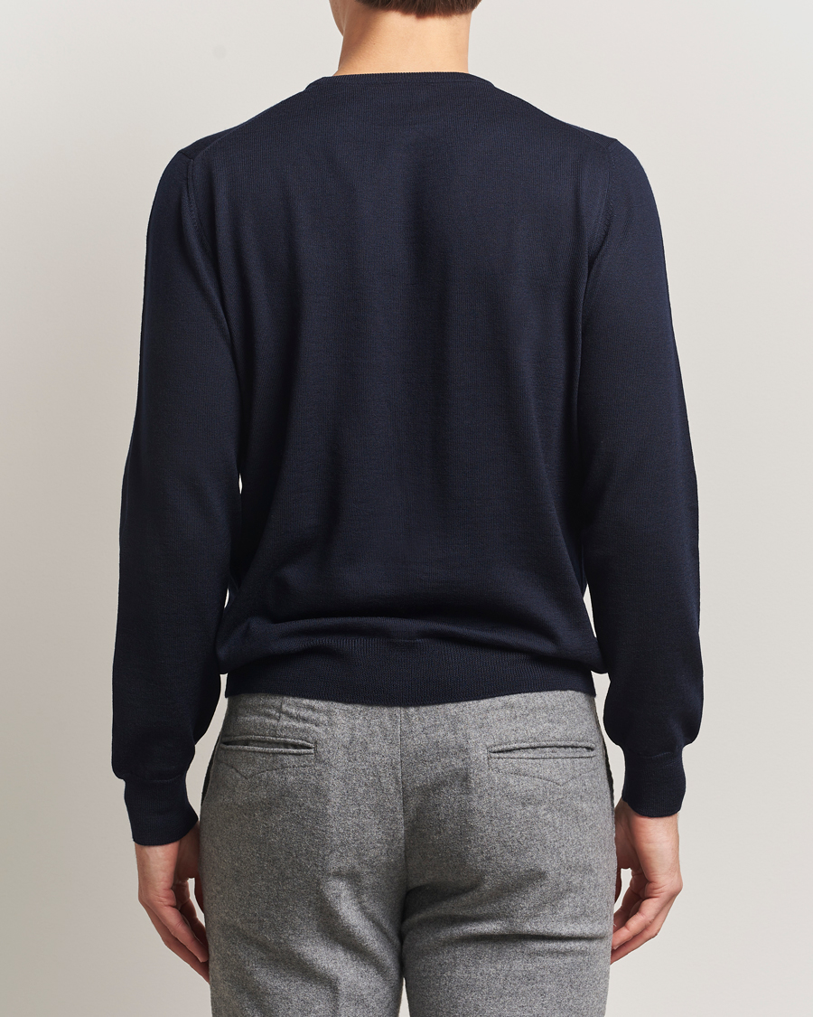 Herr | Tröjor | Gran Sasso | Merino Fashion Fit Crew Neck Pullover Navy