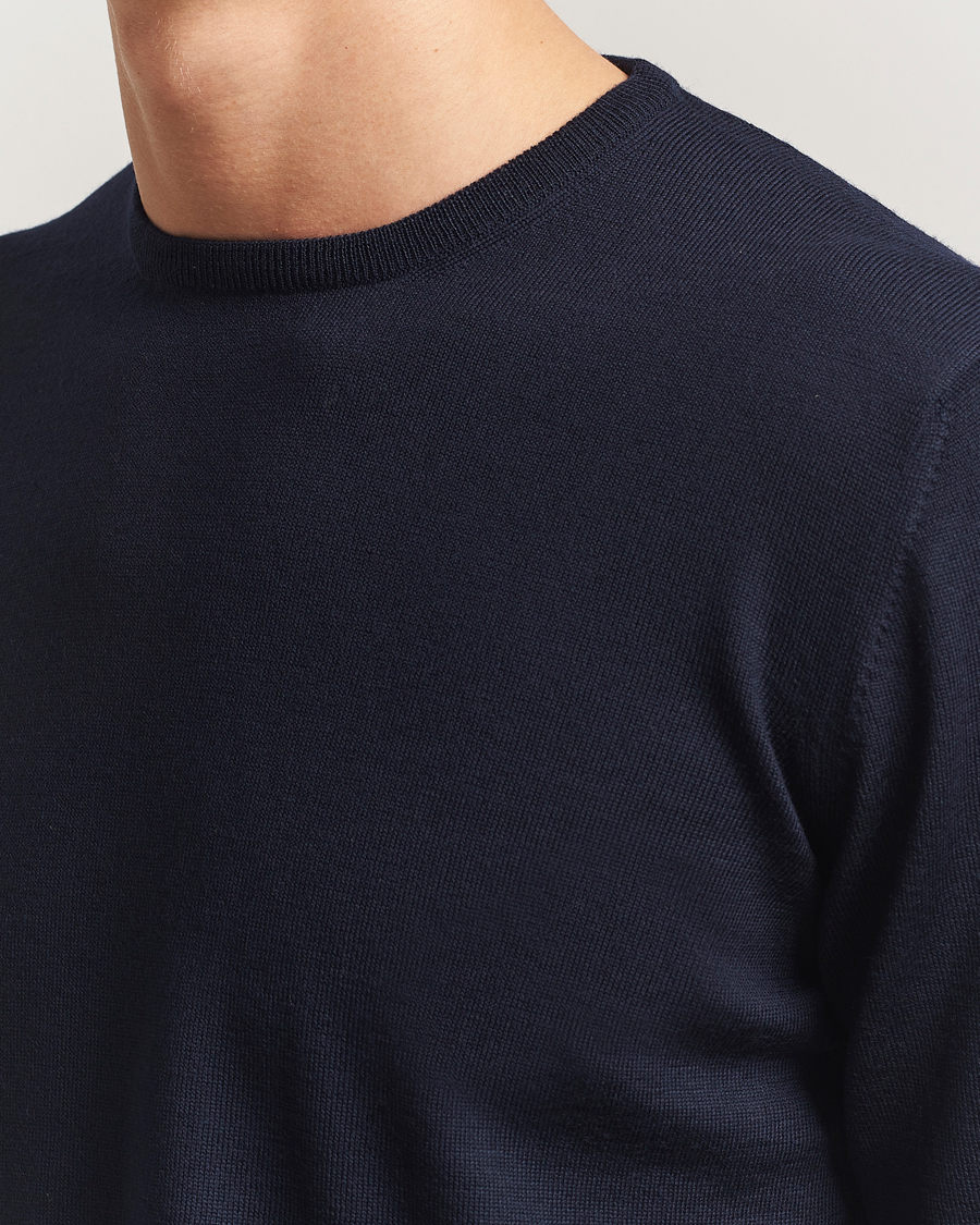 Herr | Tröjor | Gran Sasso | Merino Fashion Fit Crew Neck Pullover Navy