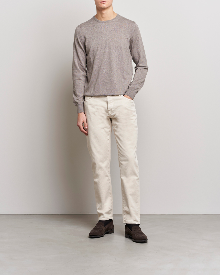Herr | Tröjor | Gran Sasso | Merino Fashion Fit Crew Neck Pullover Beige