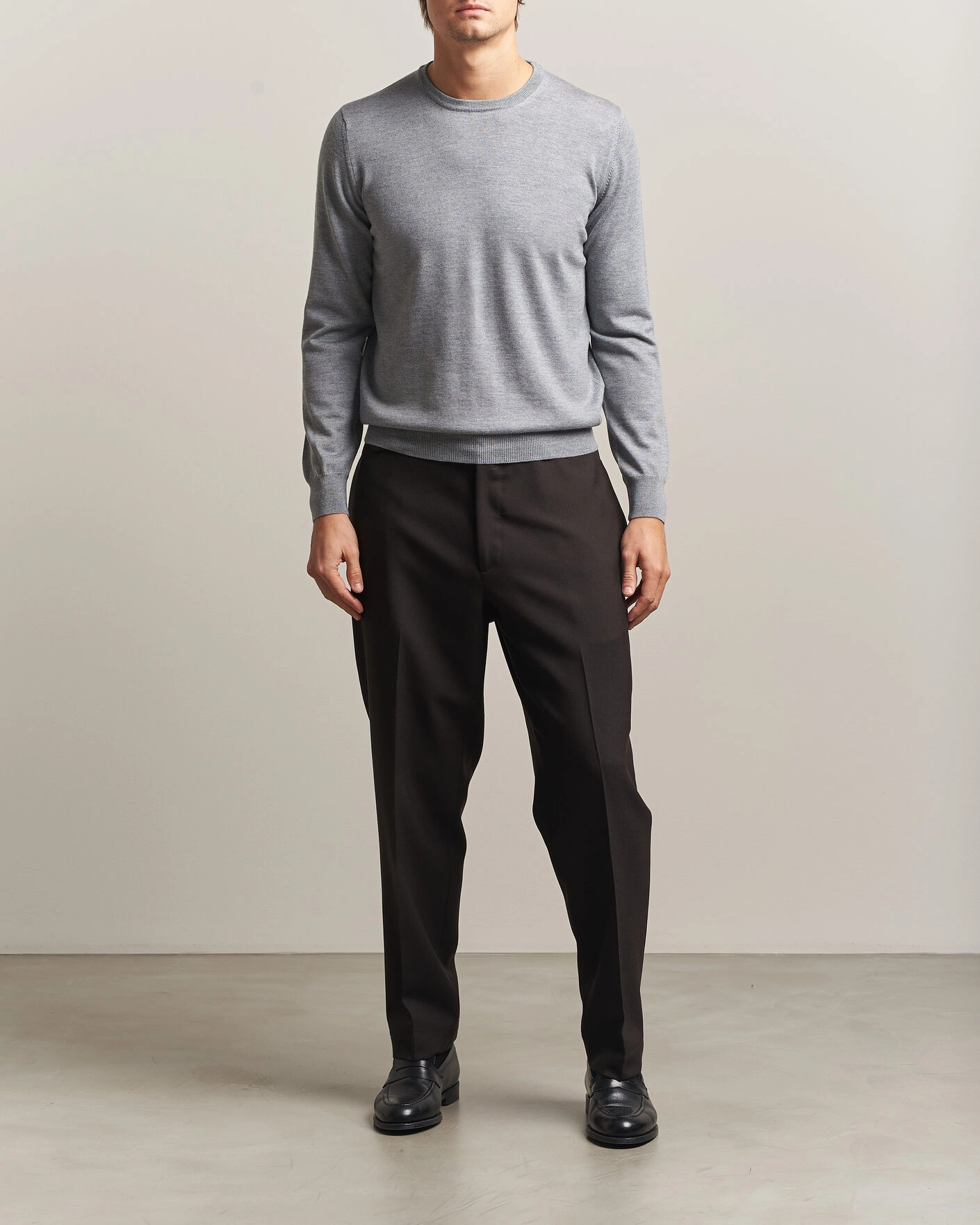 Herr | Tröjor | Gran Sasso | Merino Fashion Fit Crew Neck Pullover Light Grey