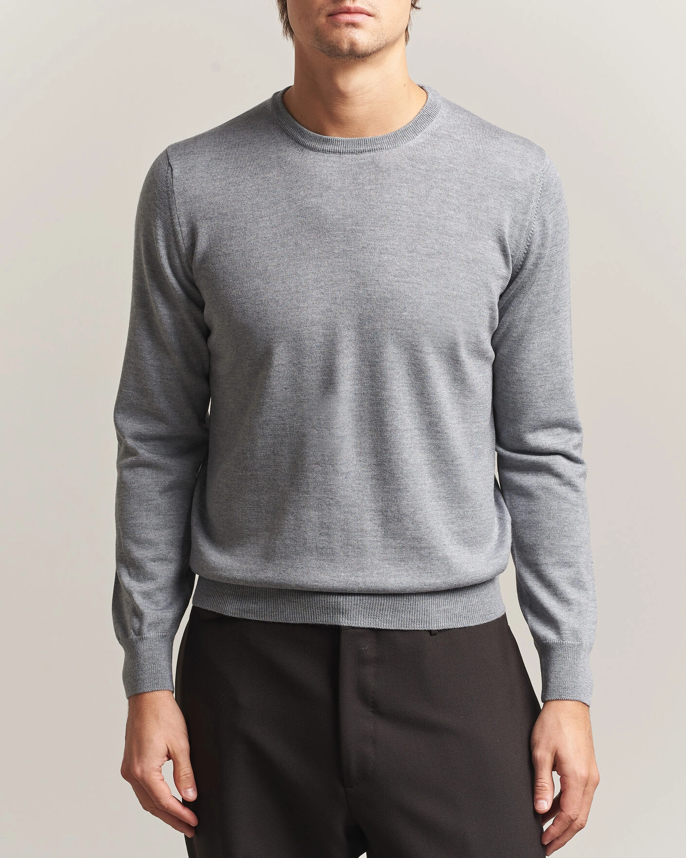Herr | Tröjor | Gran Sasso | Merino Fashion Fit Crew Neck Pullover Light Grey