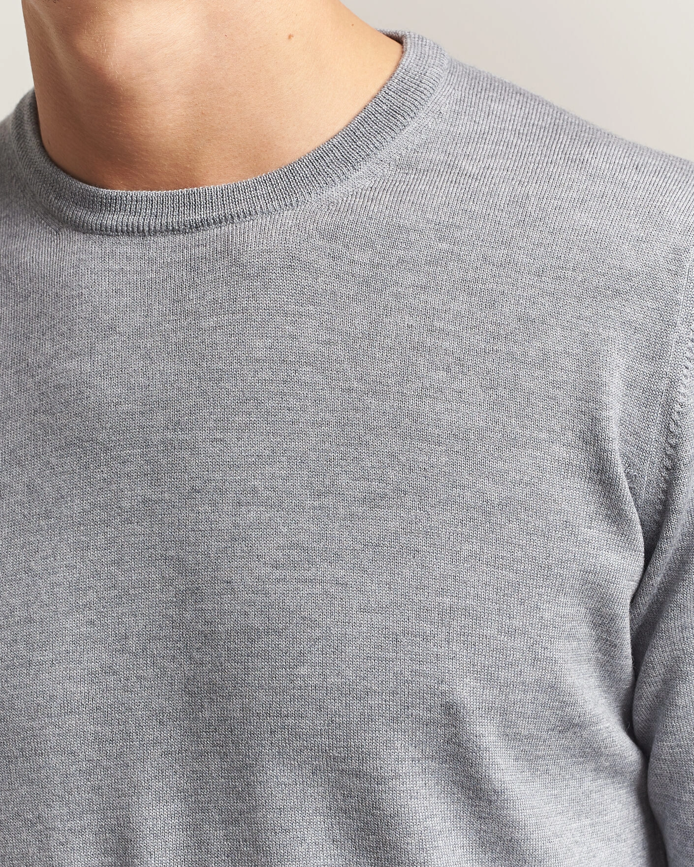 Herr | Tröjor | Gran Sasso | Merino Fashion Fit Crew Neck Pullover Light Grey