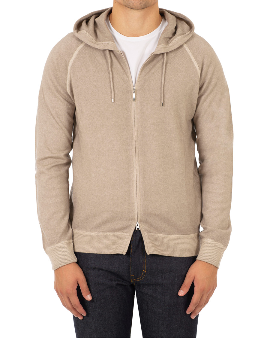 Herr | Tröjor | Gran Sasso | Vintage Merino Fashion Fit Full Zip Hoodie Beige