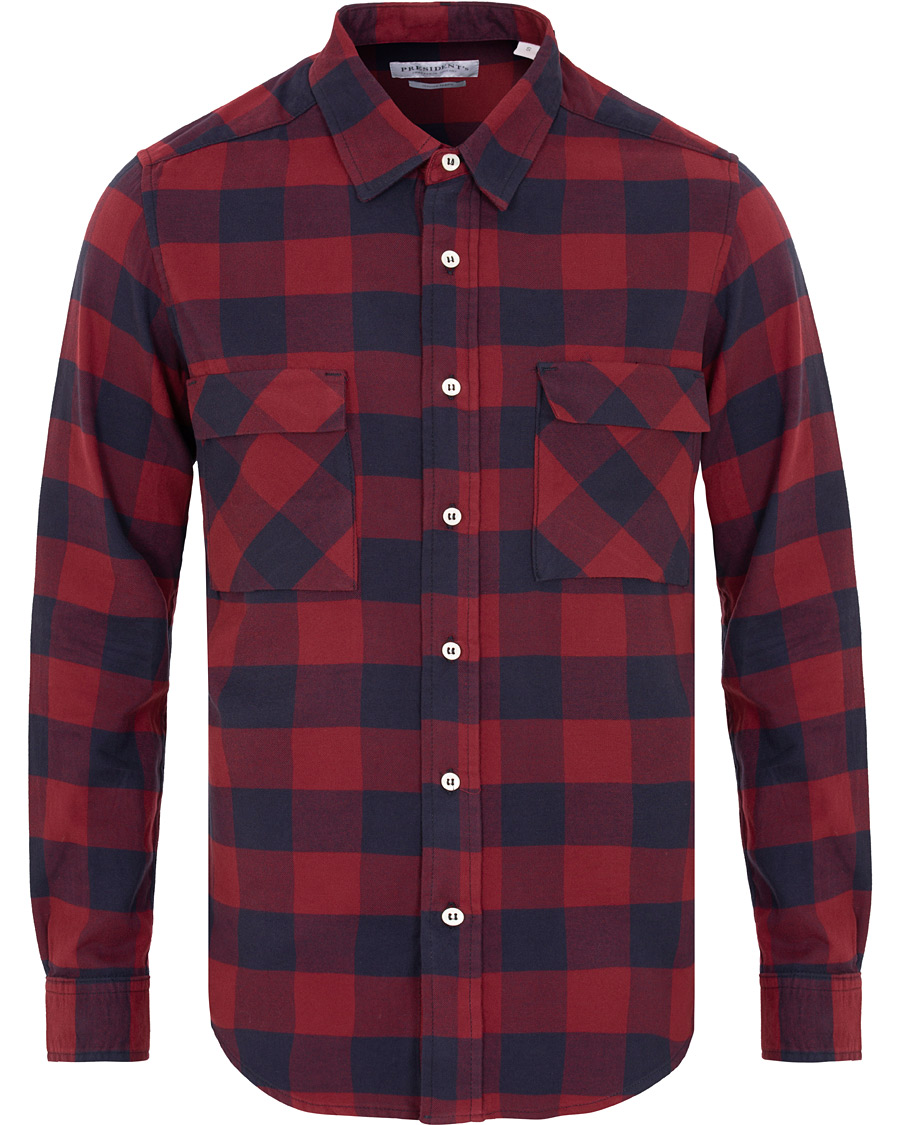Herr | Skjortor | President's | Vespa Soft Flannel Check Shirt Navy/Bordeaux