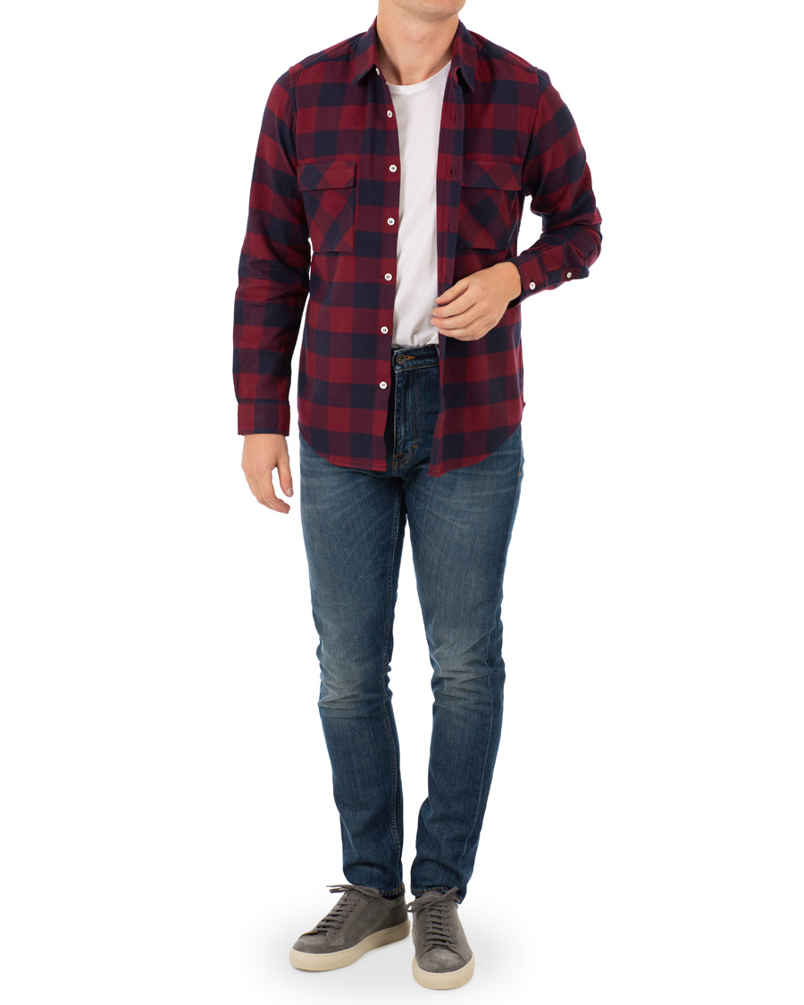 Herr | Skjortor | President's | Vespa Soft Flannel Check Shirt Navy/Bordeaux