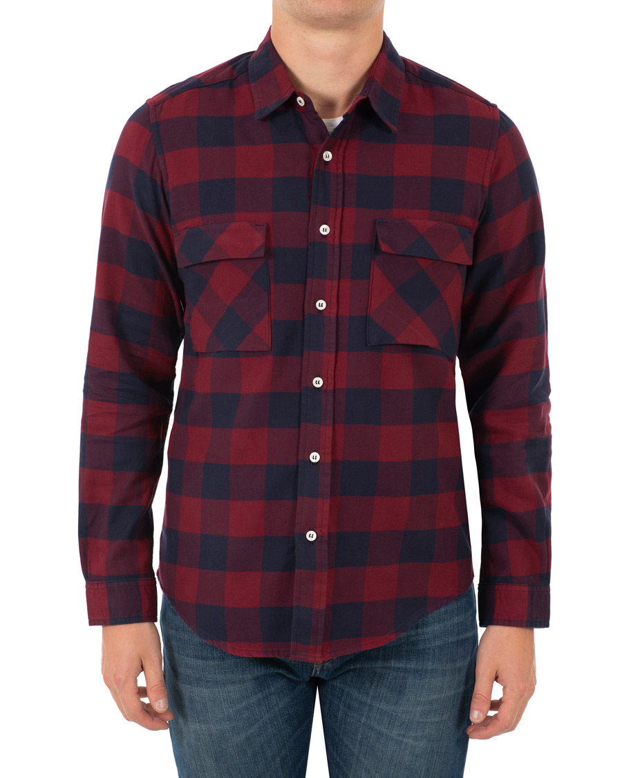 Herr | Skjortor | President's | Vespa Soft Flannel Check Shirt Navy/Bordeaux