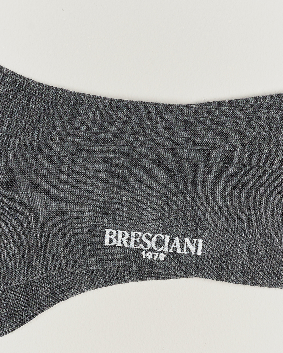 Herr |  | Bresciani | Wool/Nylon Ribbed Short Socks Medium Grey