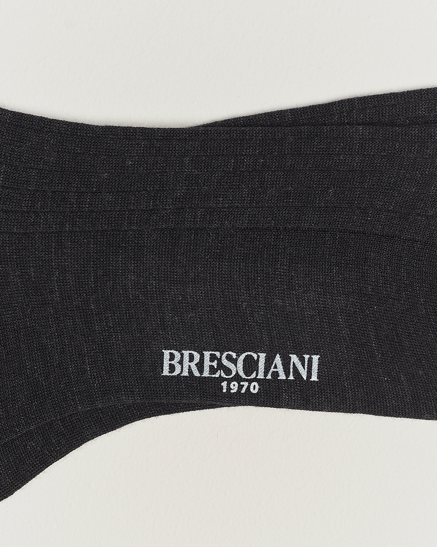 Herr | Strumpor Merinoull | Bresciani | Wool/Nylon Ribbed Short Socks Anthracite