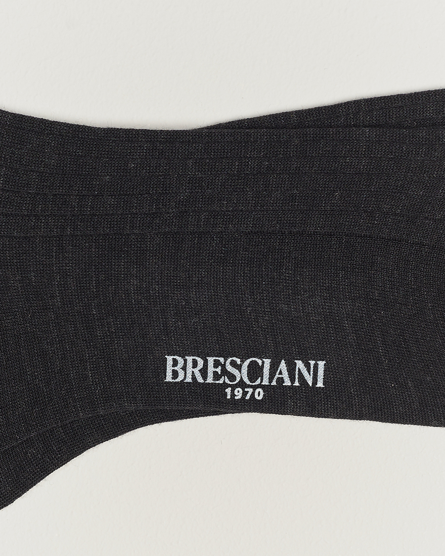 Herr | Vanliga strumpor | Bresciani | Wool/Nylon Ribbed Short Socks Anthracite