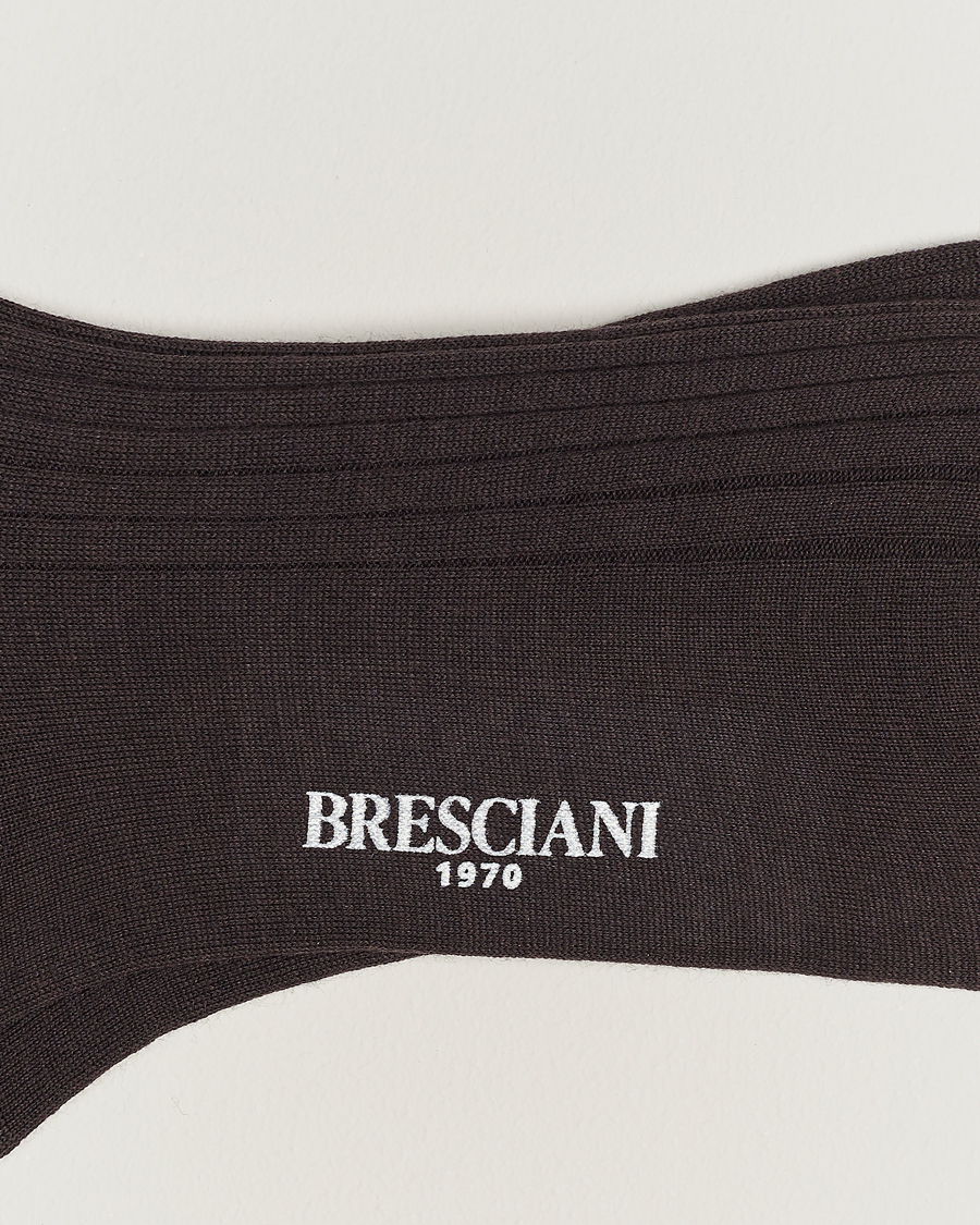 Herr | Strumpor Merinoull | Bresciani | Wool/Nylon Ribbed Short Socks Brown