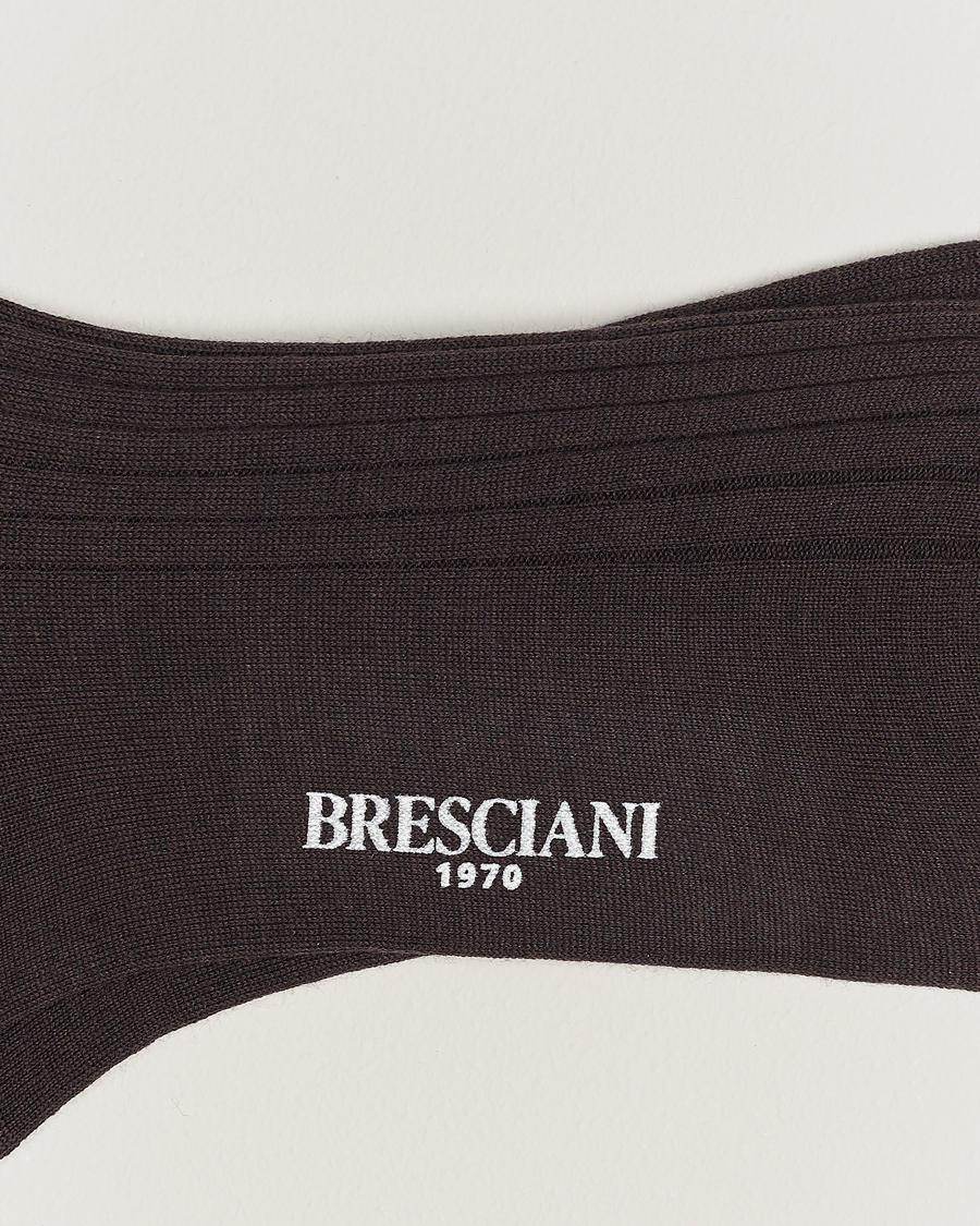 Herr | Bresciani | Bresciani | Wool/Nylon Ribbed Short Socks Brown