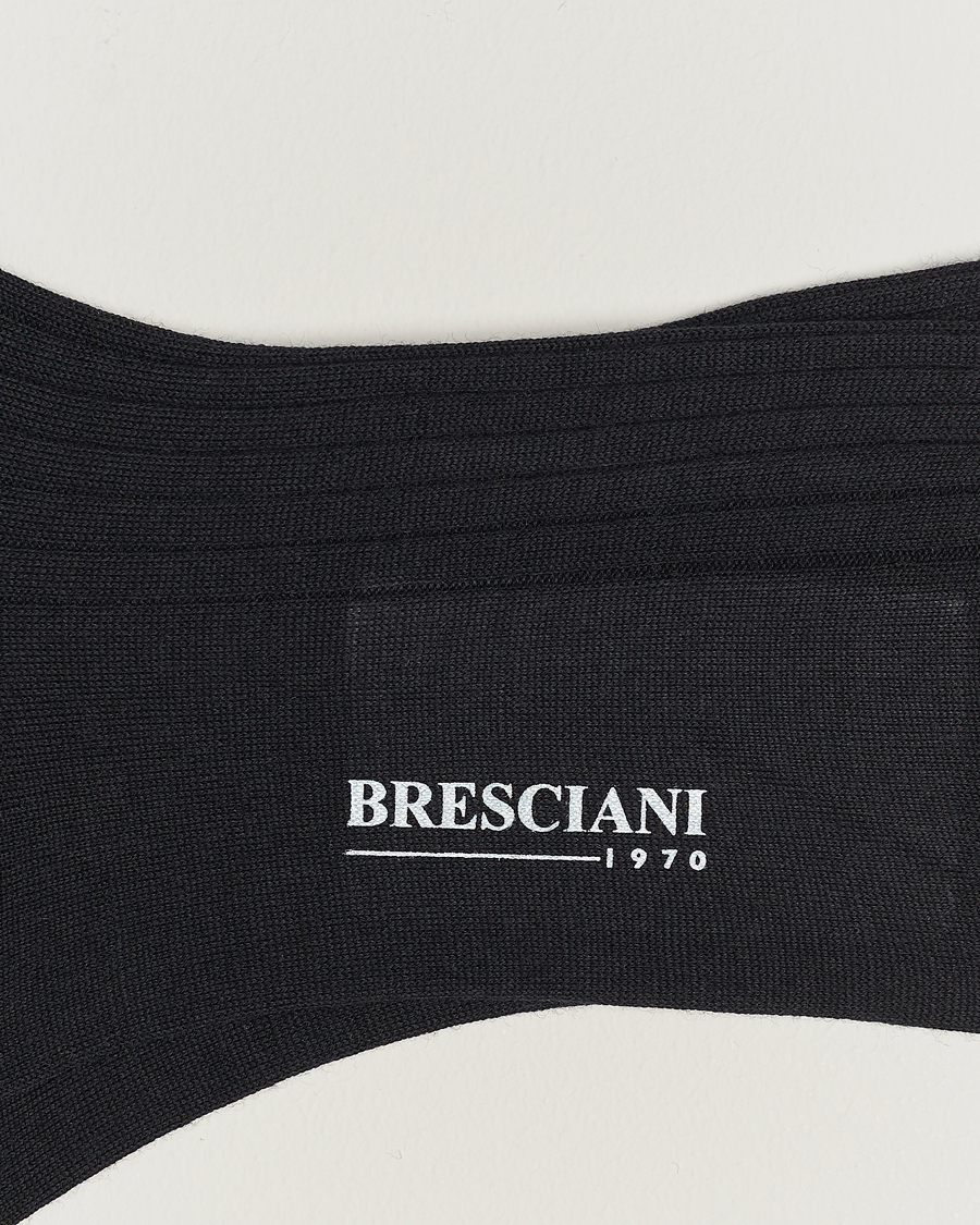 Herr | Vanliga strumpor | Bresciani | Wool/Nylon Ribbed Short Socks Black