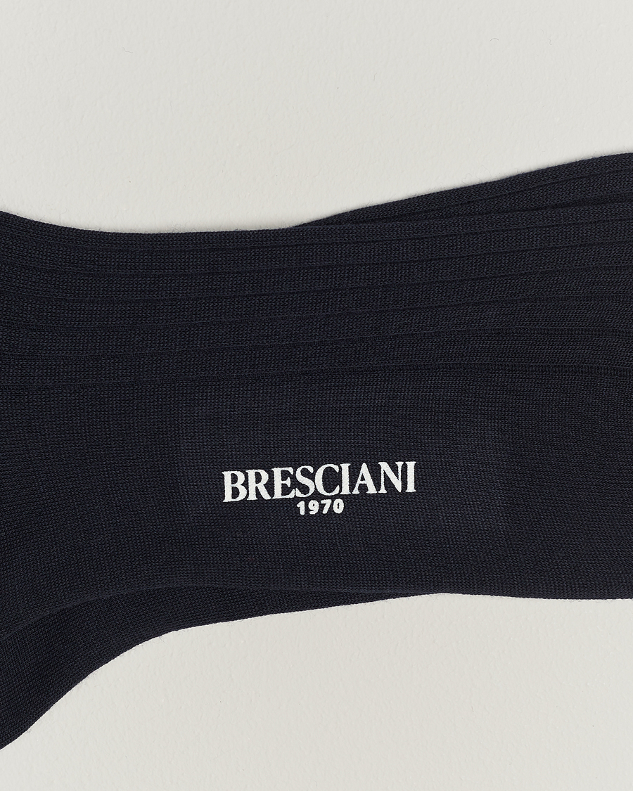 Herr |  | Bresciani | Wool/Nylon Ribbed Short Socks Navy
