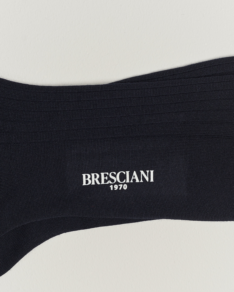 Herr | Italian Department | Bresciani | Wool/Nylon Ribbed Short Socks Navy