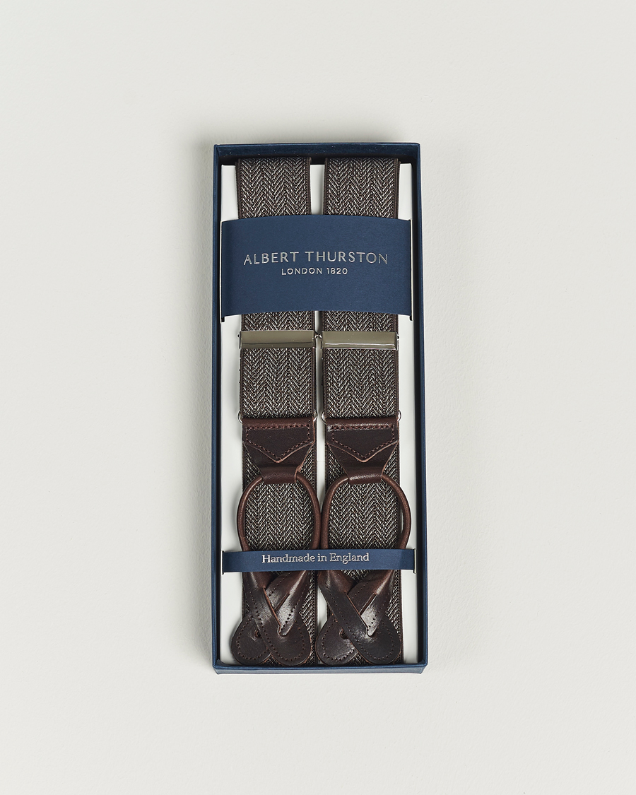 Herr | Albert Thurston Elastic Herringbone Braces 35mm Brown | Albert Thurston | Elastic Herringbone Braces 35mm Brown