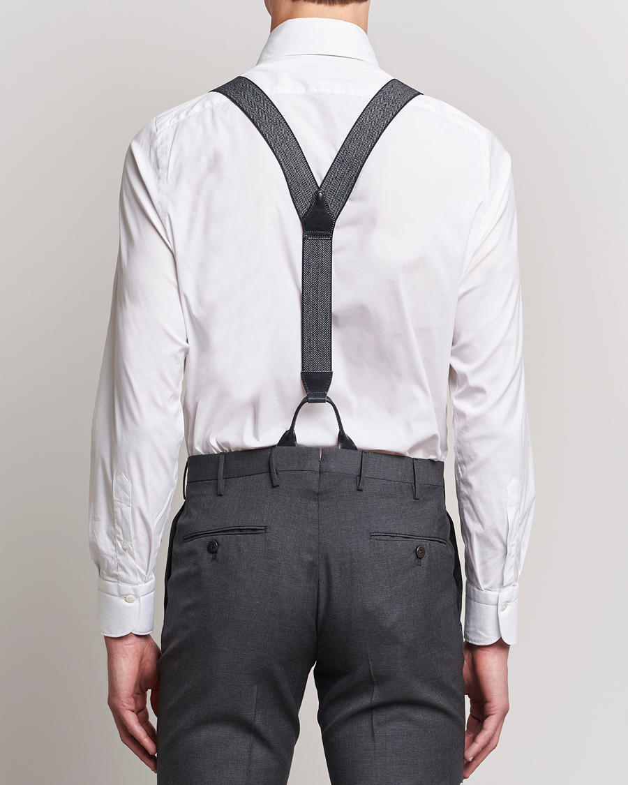 Herr | Albert Thurston Elastic Herringbone Braces 35mm Blue | Albert Thurston | Elastic Herringbone Braces 35mm Blue