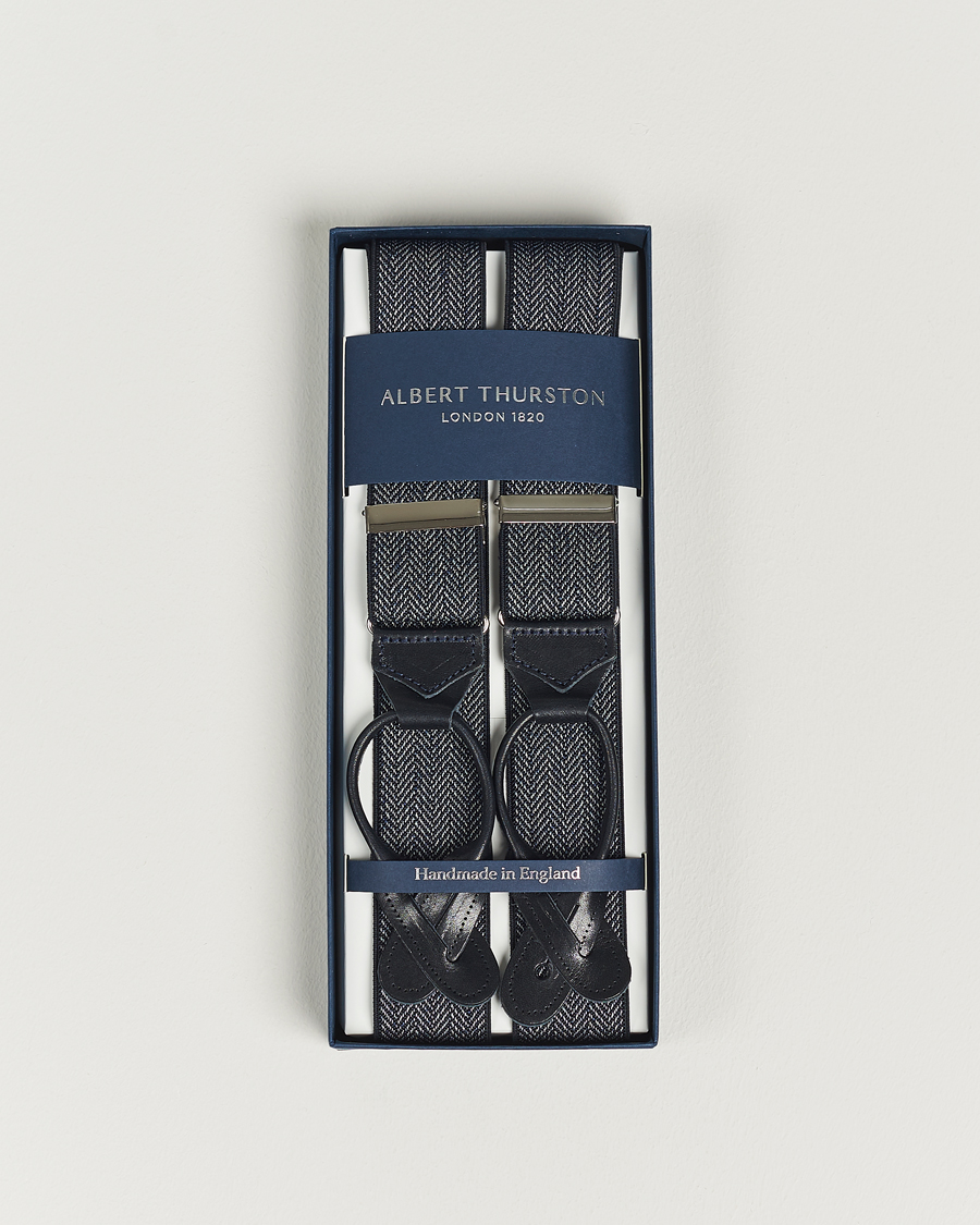 Herr | Albert Thurston Elastic Herringbone Braces 35mm Blue | Albert Thurston | Elastic Herringbone Braces 35mm Blue