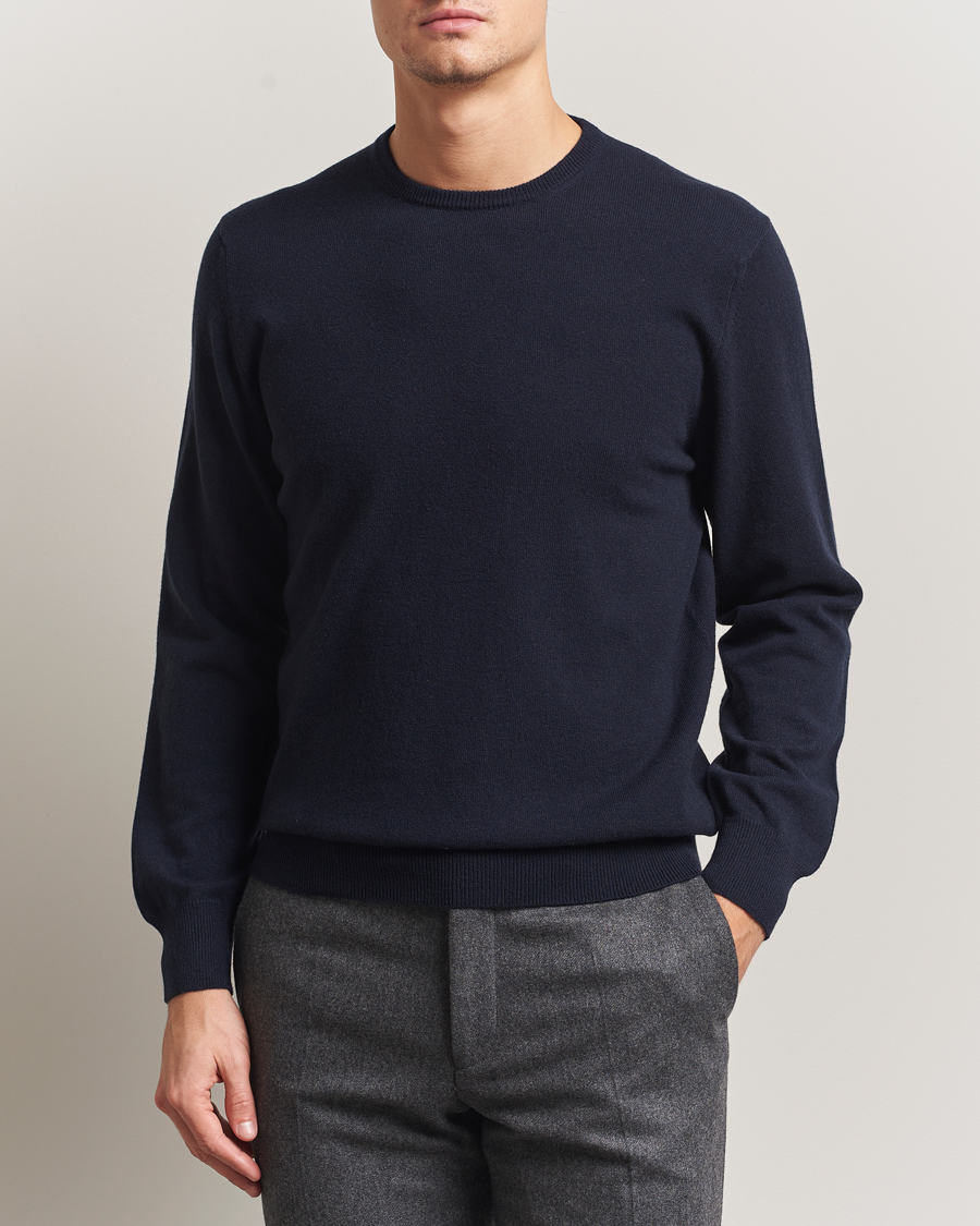 Herr | Tröjor | Piacenza Cashmere | Cashmere Crew Neck Sweater Navy