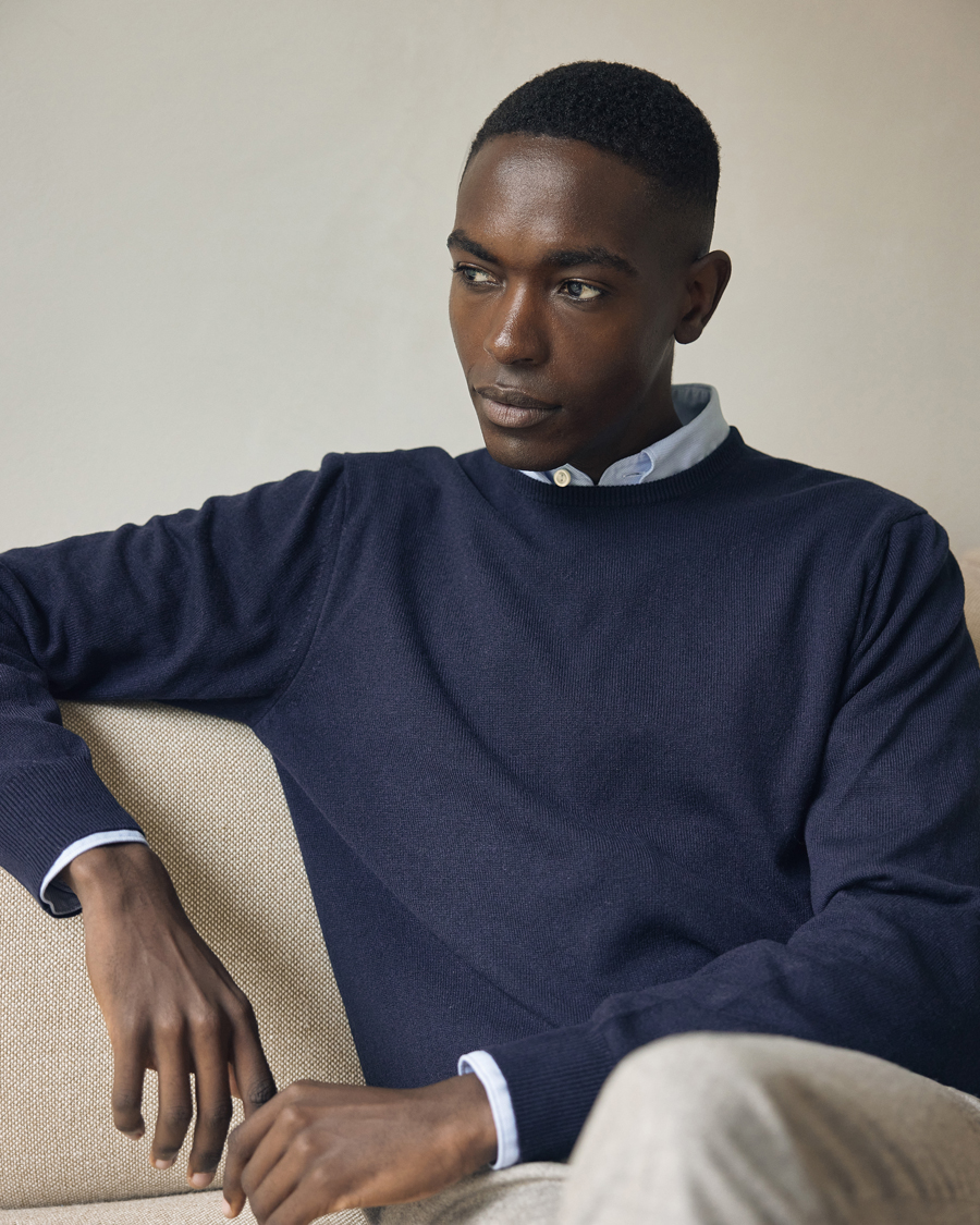 Herr | Tröjor | Piacenza Cashmere | Cashmere Crew Neck Sweater Navy