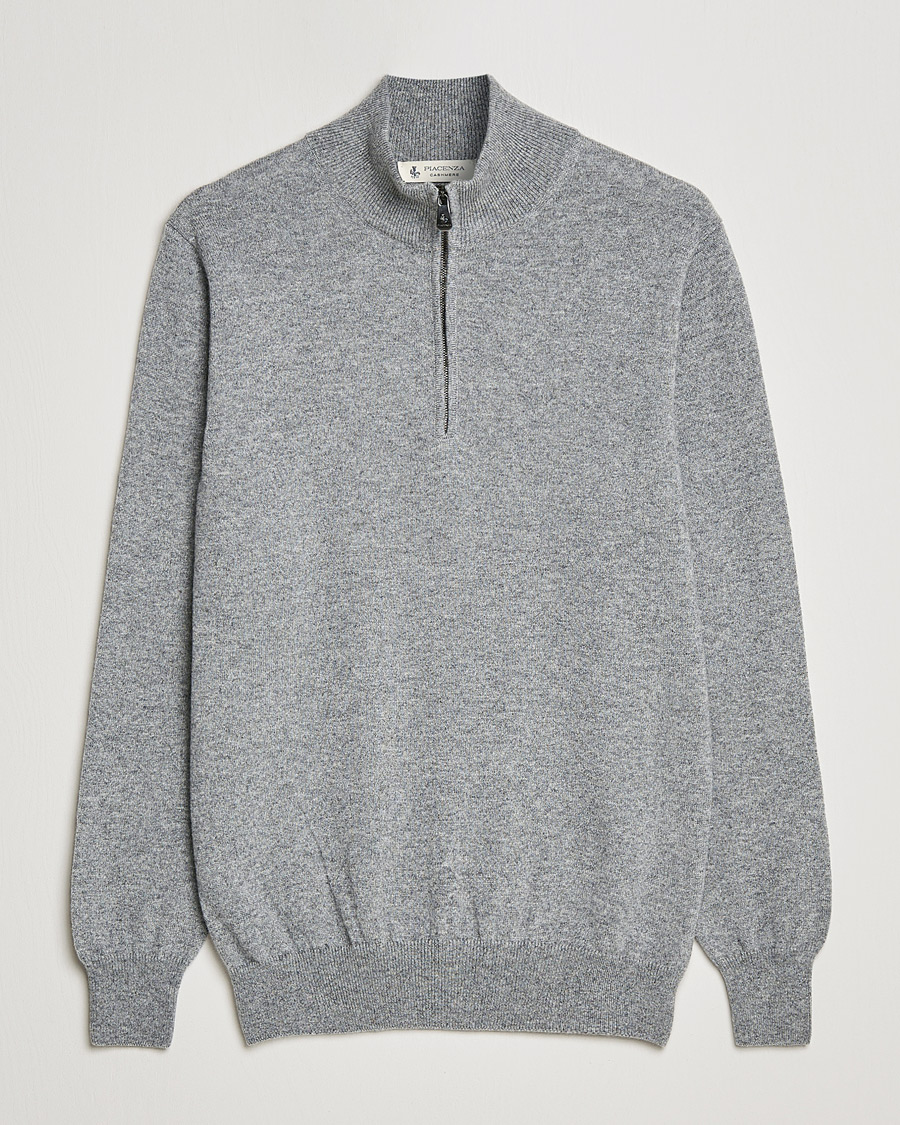 Herr | Tröjor | Piacenza Cashmere | Cashmere Half Zip Sweater Light Grey