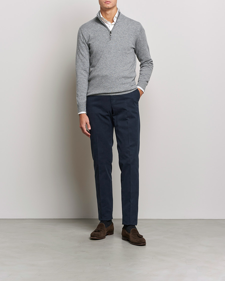 Herr | Tröjor | Piacenza Cashmere | Cashmere Half Zip Sweater Light Grey