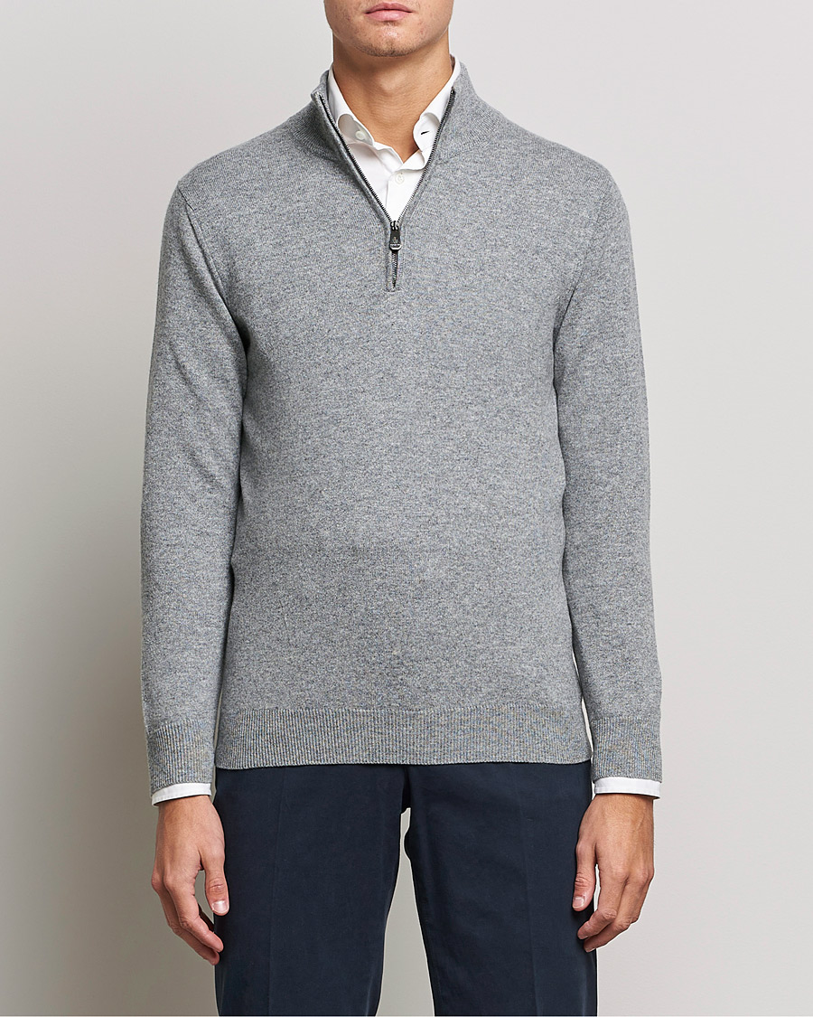 Herr | Piacenza Cashmere | Piacenza Cashmere | Cashmere Half Zip Sweater Light Grey