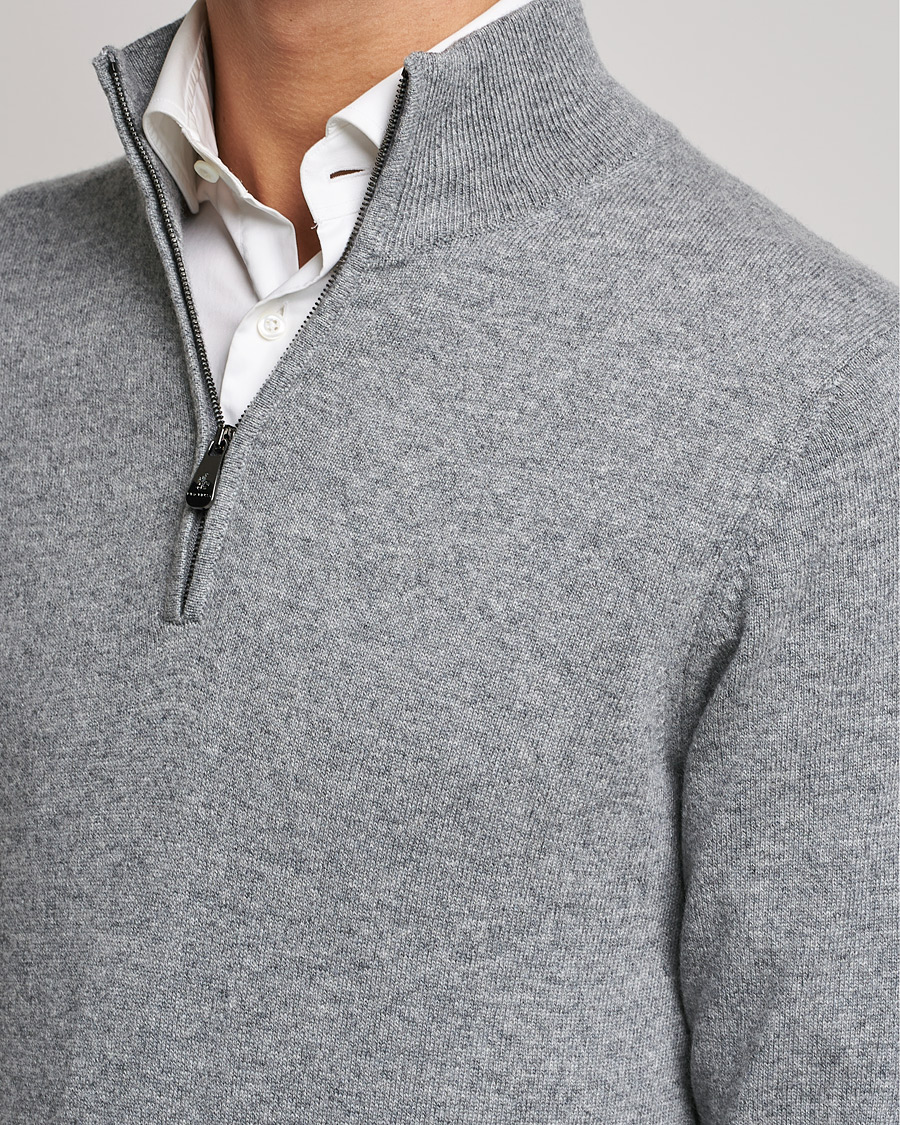 Herr | Tröjor | Piacenza Cashmere | Cashmere Half Zip Sweater Light Grey