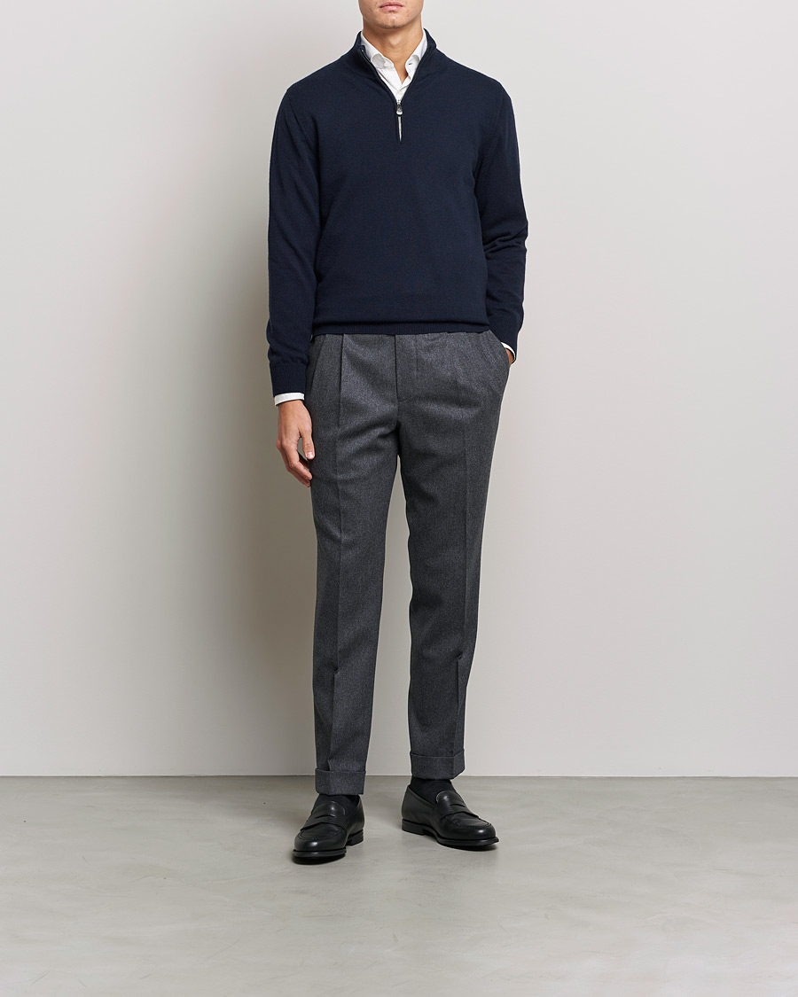 Herr | Tröjor | Piacenza Cashmere | Cashmere Half Zip Sweater Navy