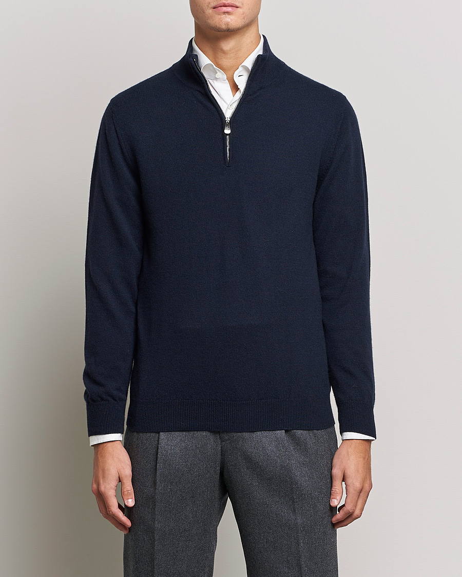 Herr | Half-zip | Piacenza Cashmere | Cashmere Half Zip Sweater Navy
