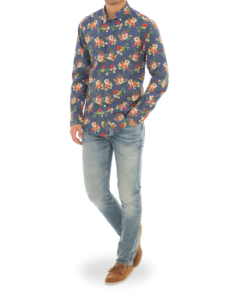Herr | Skjortor | Morris | Dan Button Down Flower Shirt Blue