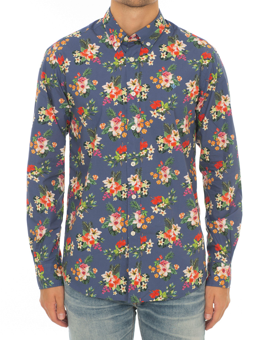 Herr | Skjortor | Morris | Dan Button Down Flower Shirt Blue