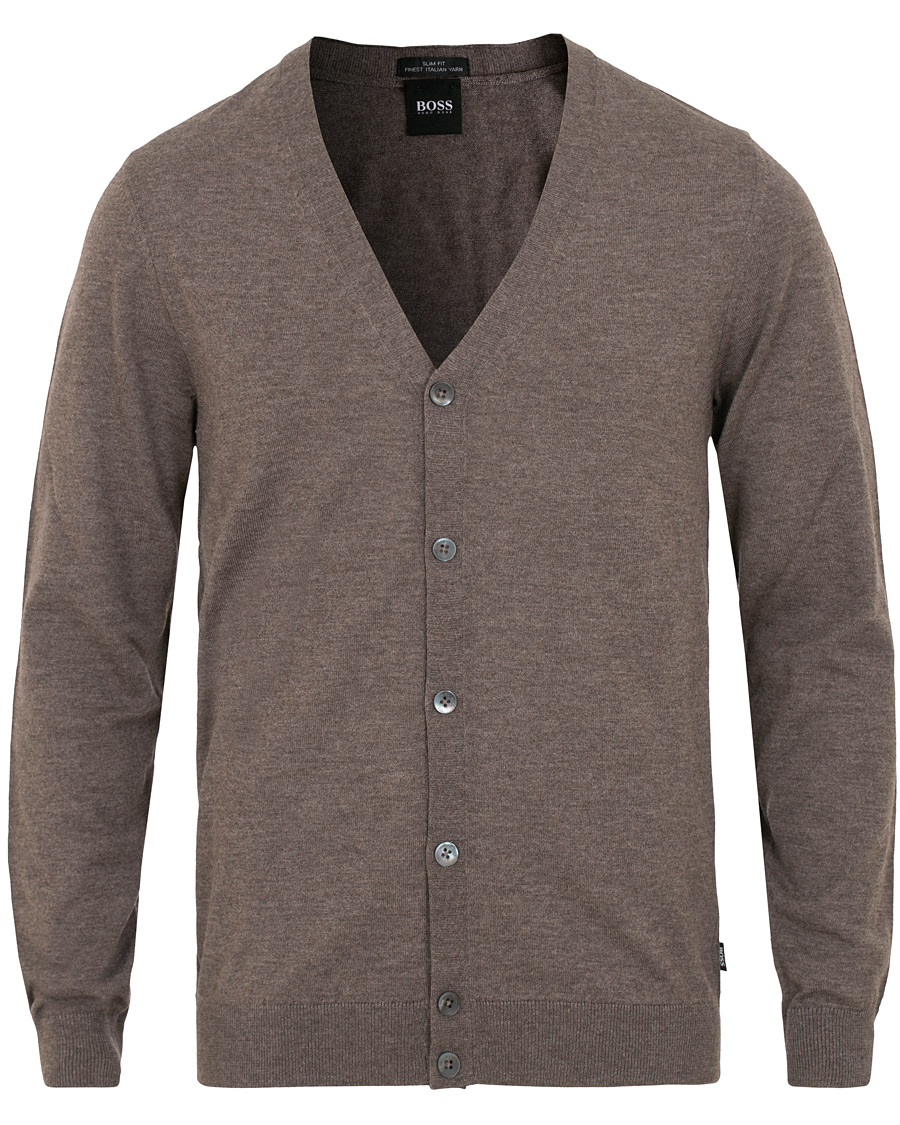 Herr | Tröjor | BOSS BLACK | Boss Mardon Merino Wool Cardigan Brown Melange