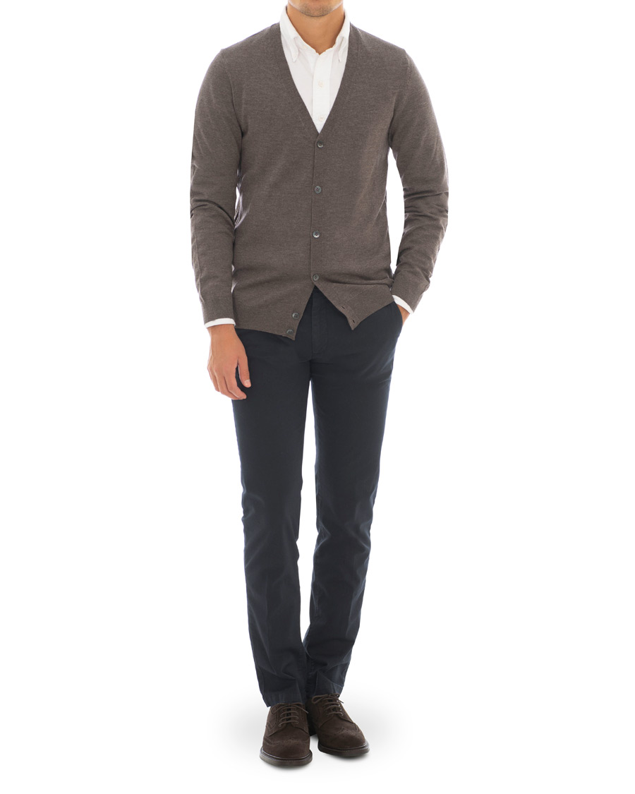 Herr | Tröjor | BOSS BLACK | Boss Mardon Merino Wool Cardigan Brown Melange