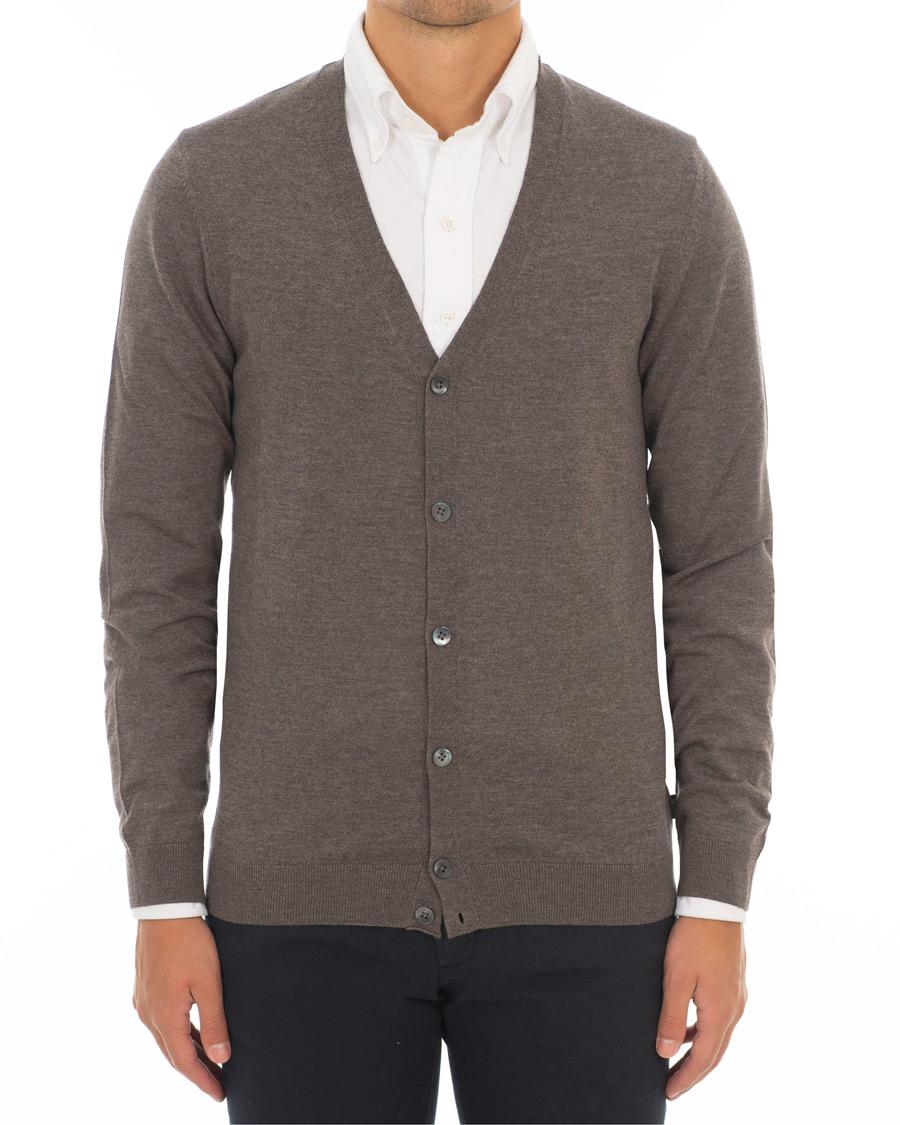 Herr | Tröjor | BOSS BLACK | Boss Mardon Merino Wool Cardigan Brown Melange